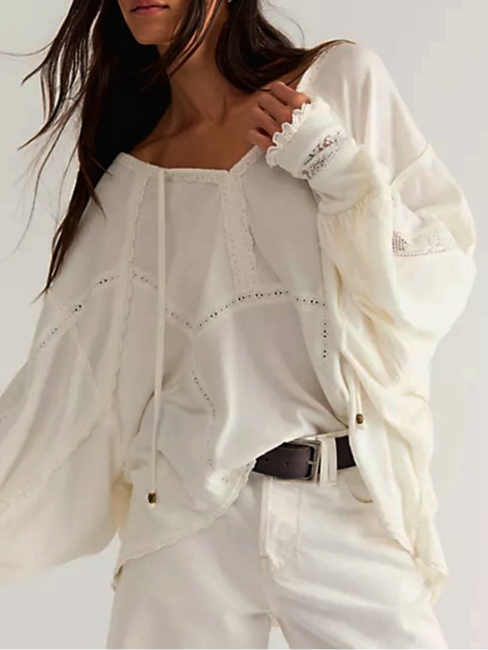 FREE PEOPLE MIRABELLE VICTORIAN BOHO TOP IVORY MEDIUM LARGE